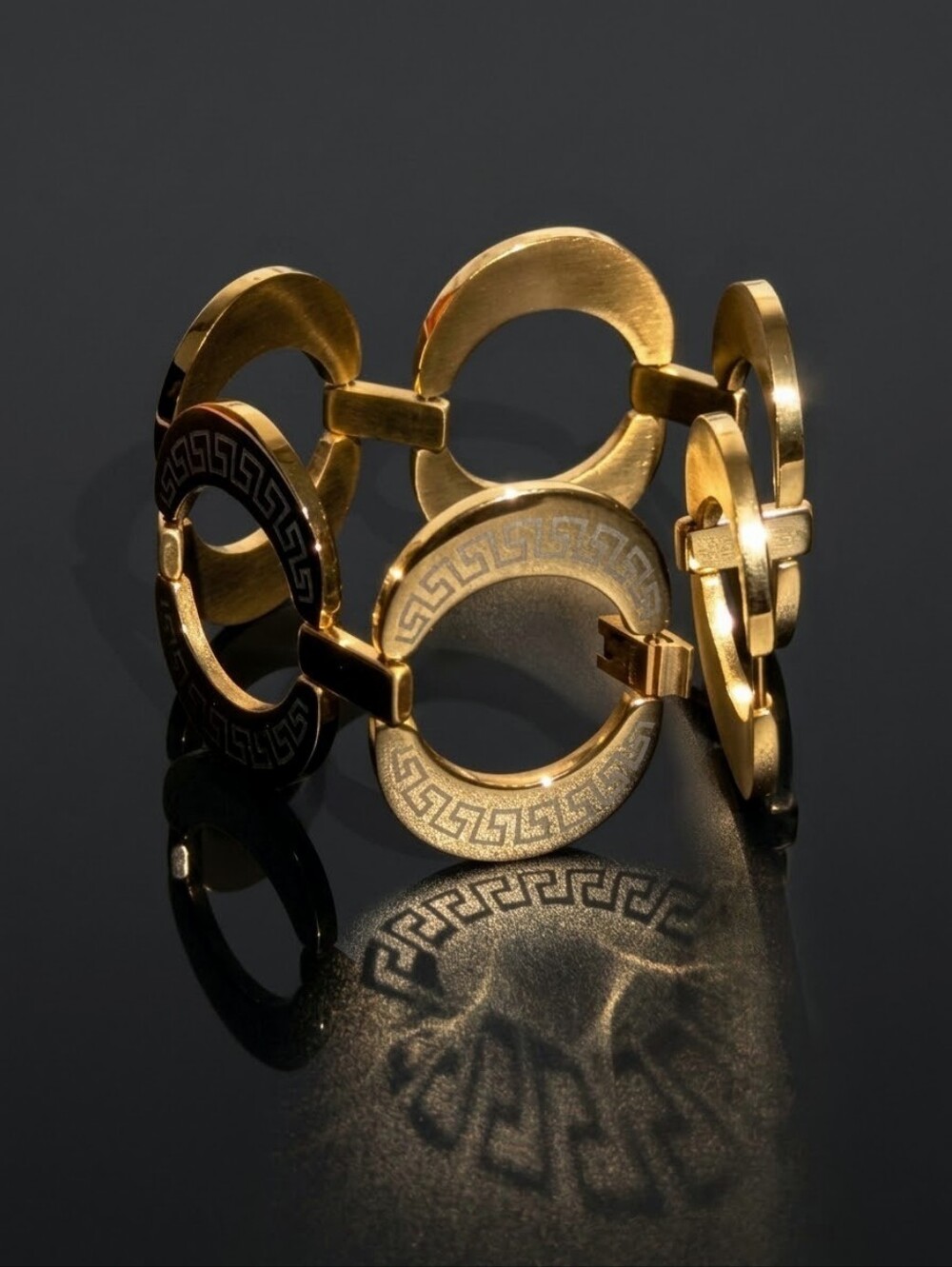 Y2K Old Money 18K Gold Greek Key Meander Heavy Chunky Statement Bracelet 62g NOS